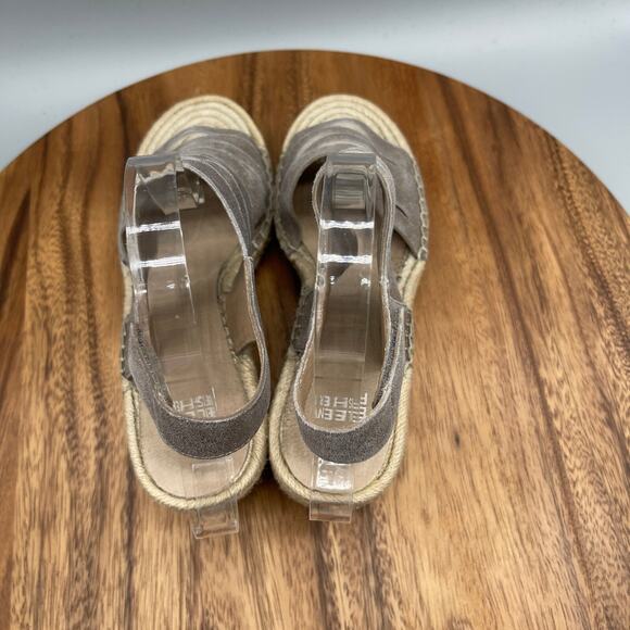 Eileen Fisher Largo Sandals 8 Platform Espadrille Wedges Platinum Metallic Suede - Picture 5 of 7